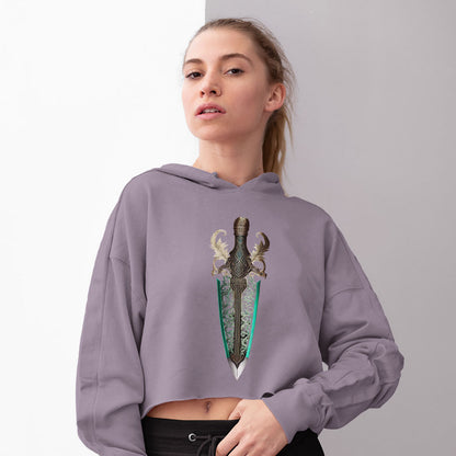 Cool Graphic Women's Cropped Hoodie - Cool Sword Cropped Hoodie - Creative Hooded Sweatshirt