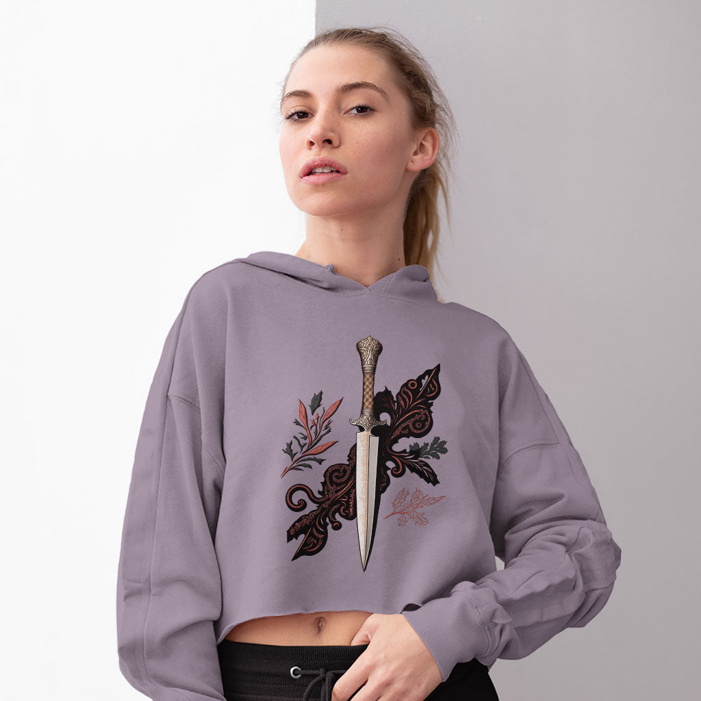 Cool Dagger Women's Cropped Hoodie - Cool Illustration Cropped Hoodie - Printed Hooded Sweatshirt