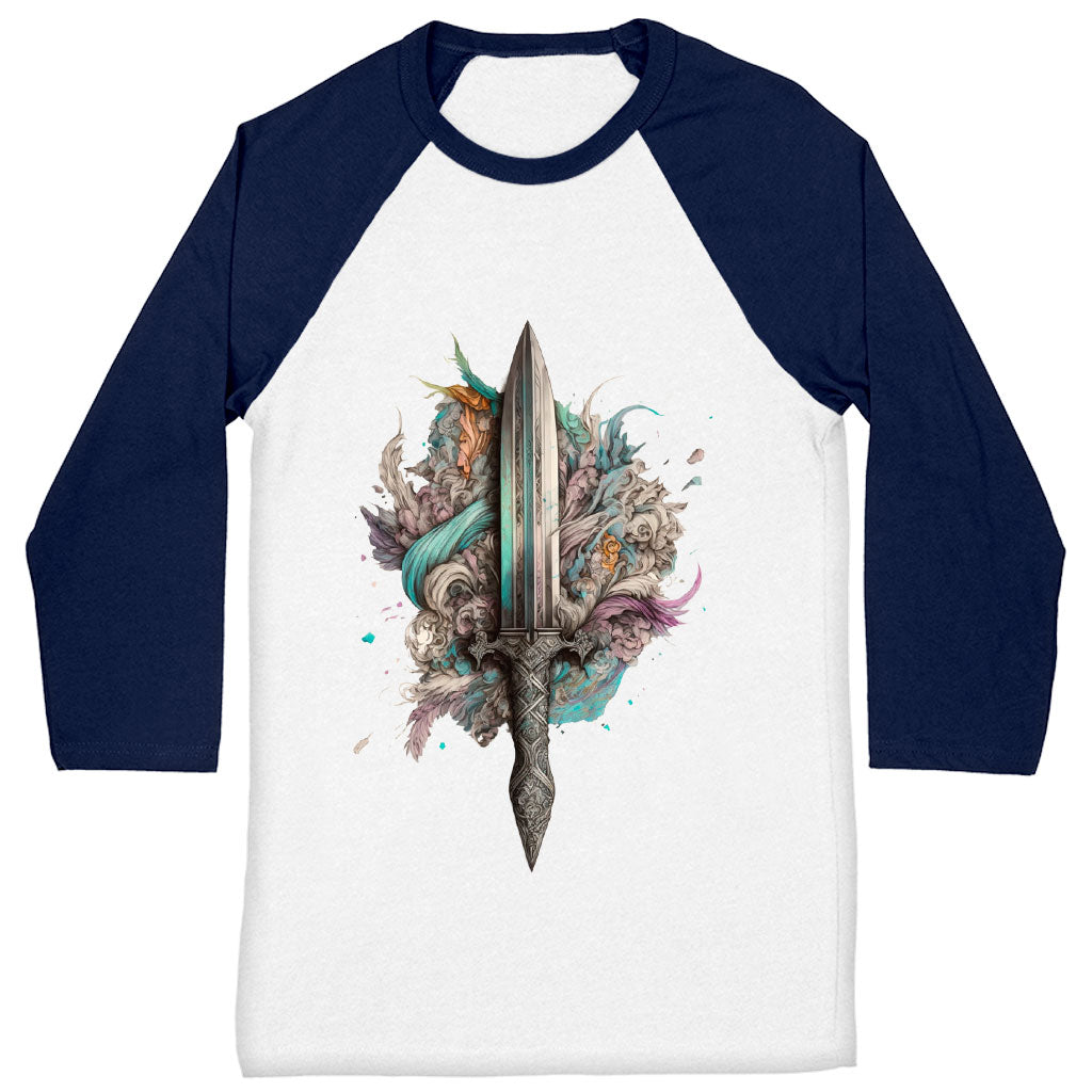 Sword Baseball T-Shirt - Dagger Design T-Shirt - Themed Baseball Tee
