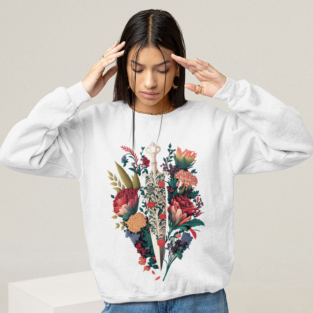 Dagger Sweatshirt - Floral Crewneck Sweatshirt - Cool Sweatshirt